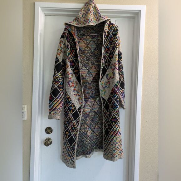 Northern Angel Anthropologie Long Cardigan Boho Duster Aztec Print Sweater S/M - Picture 3 of 11